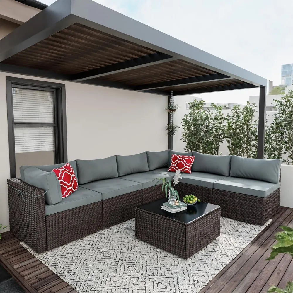 7-Piece Patio Set Sectional Sofa All-Weather PE Rattan Wicker Furniture