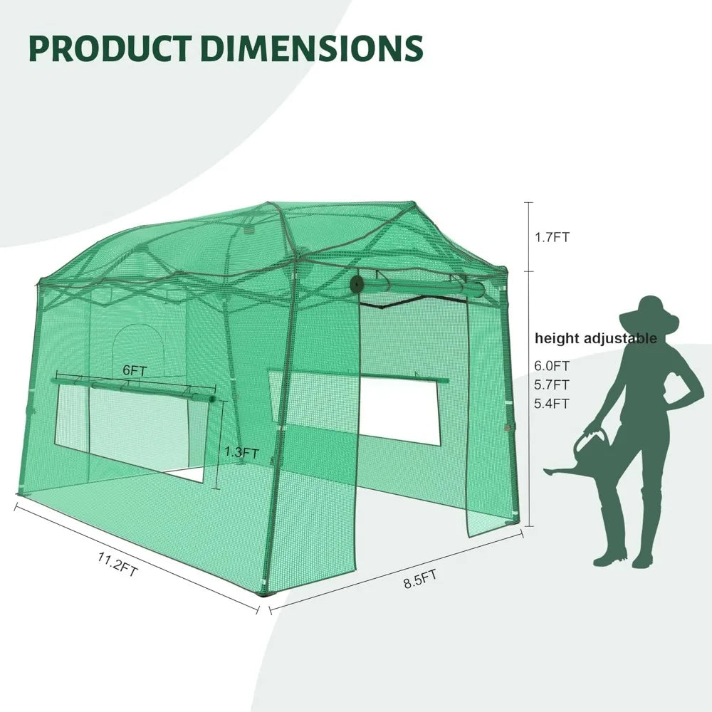 Portable 11x8.5 FT Walk-in Greenhouse Heavy Duty Adjustable Canopy