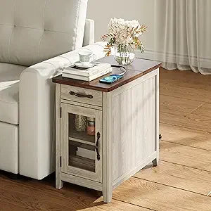 End Table Set of 2 with Charging Station Modern Farmhouse Side Table