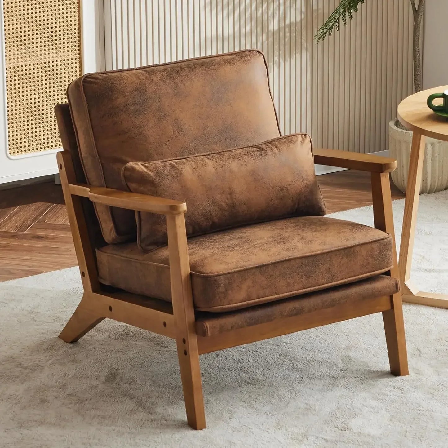 Ljustra Mid-Century Accent Chair Wide Armrest Lounge Chair with Pillow