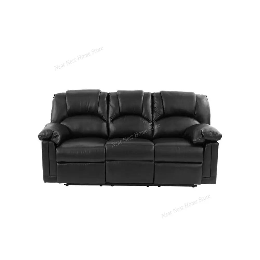 Ljustra Contemporary Motion Sofa Black Faux Leather Couch Living Room