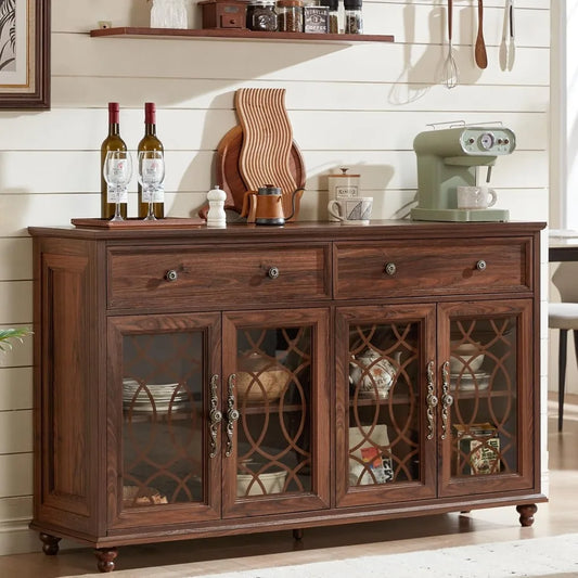 Farmhouse Sideboard Buffet Cabinet Storage 59 Inch Credenza with Glass Doors