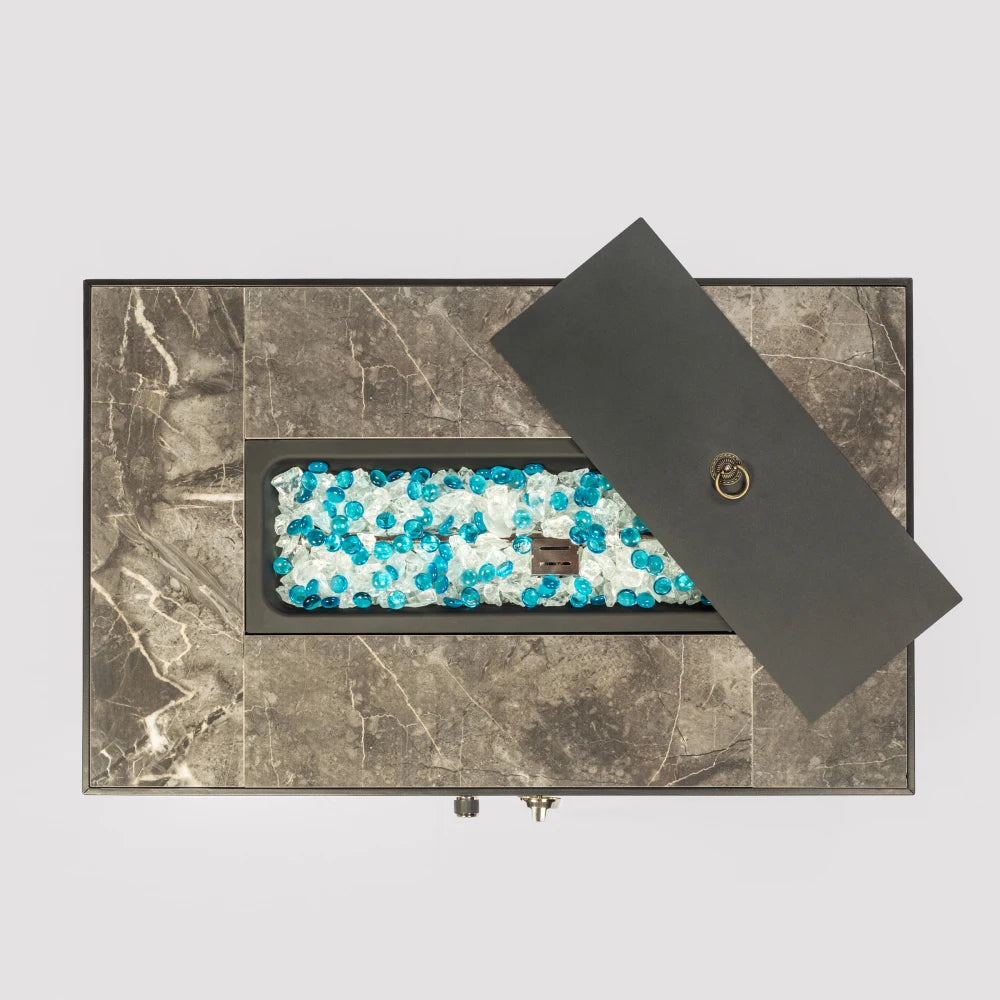 Outdoor Propane Fire Table Rattan Gas Fire Pit with Tile Top 40000BTU