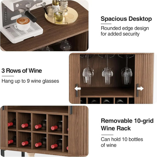 Ljustra Coffee Bar Cabinet Storage Fluted Wine Rack Buffet Sideboard