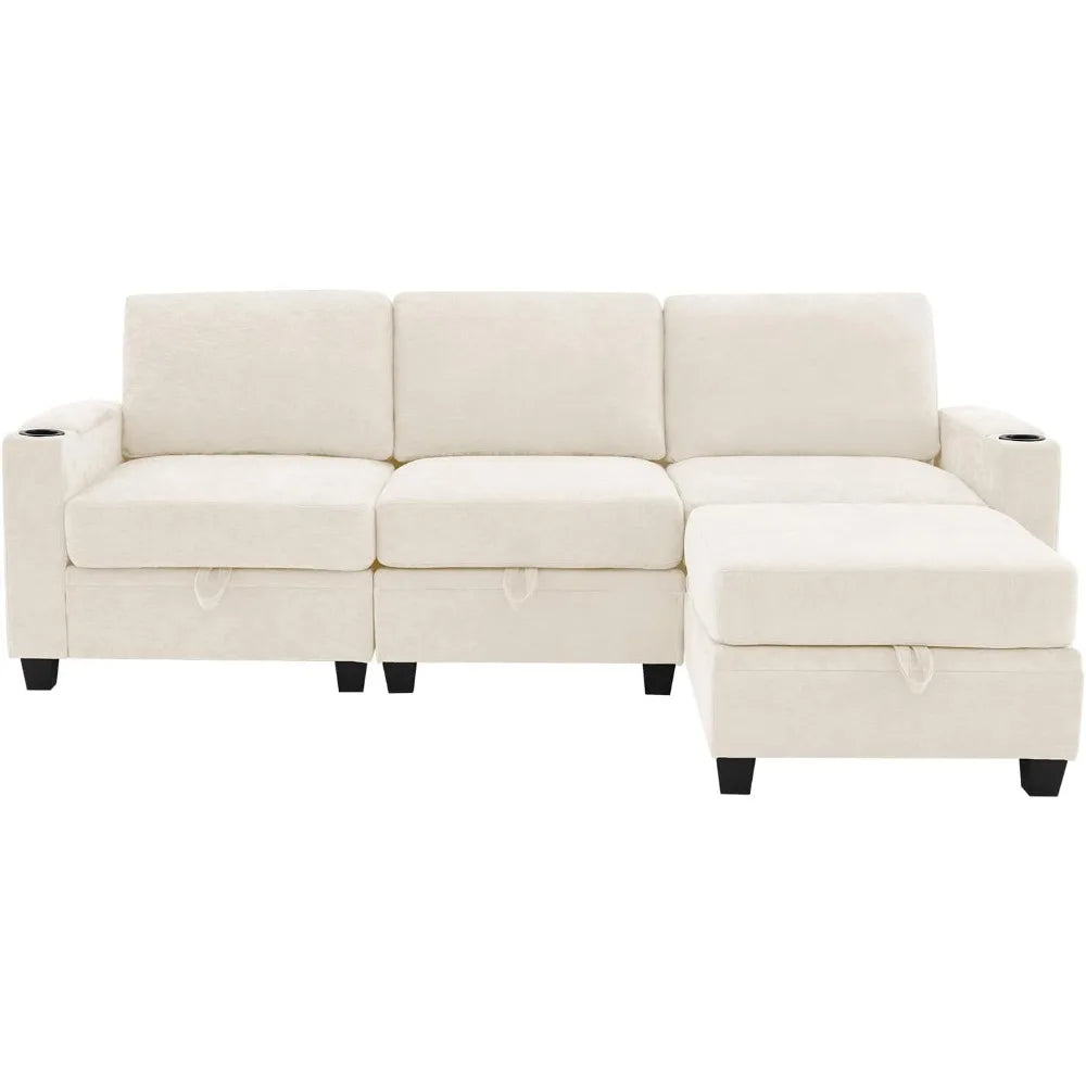 91 Inch Modular L Shaped Sectional Sofa with Storage Cup Holders