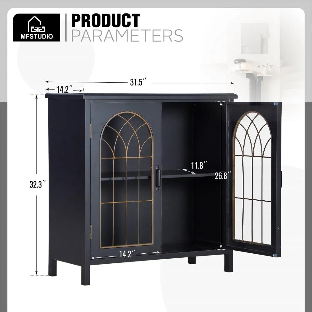Accent Storage Cabinet Distressed Buffet Sideboard Metal Window Doors