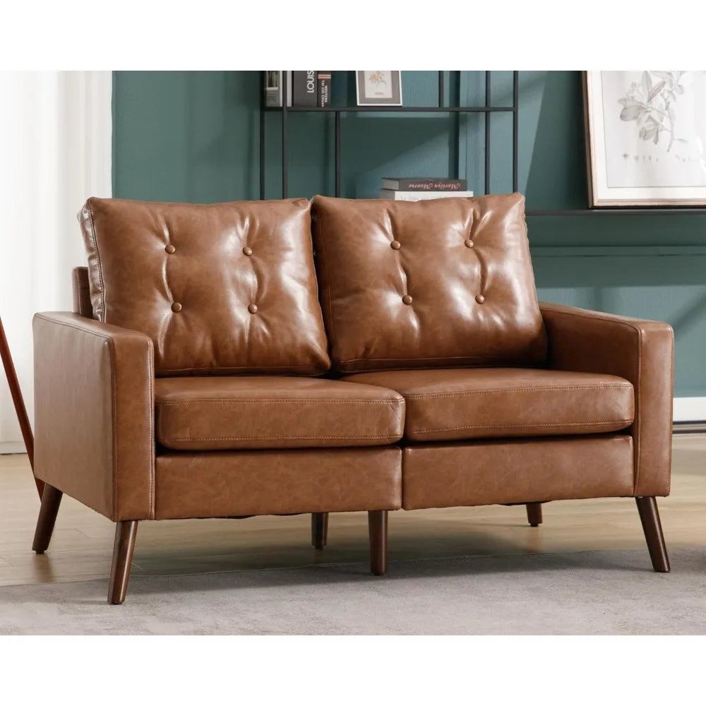 Ljustra 53" W Faux Leather Loveseat Sofa Button Tufted Mid Century Modern