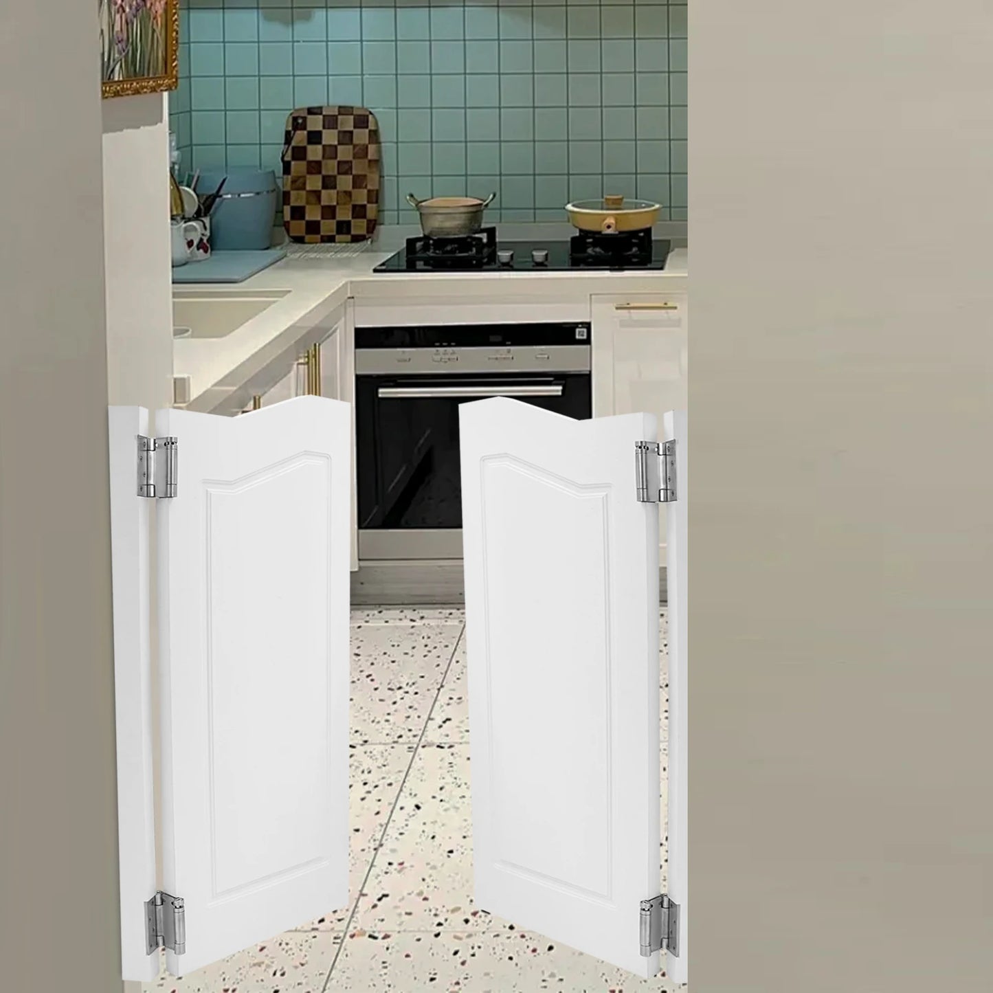 Modern White Pine Wood Swinging Partition Doors Double Door Divider