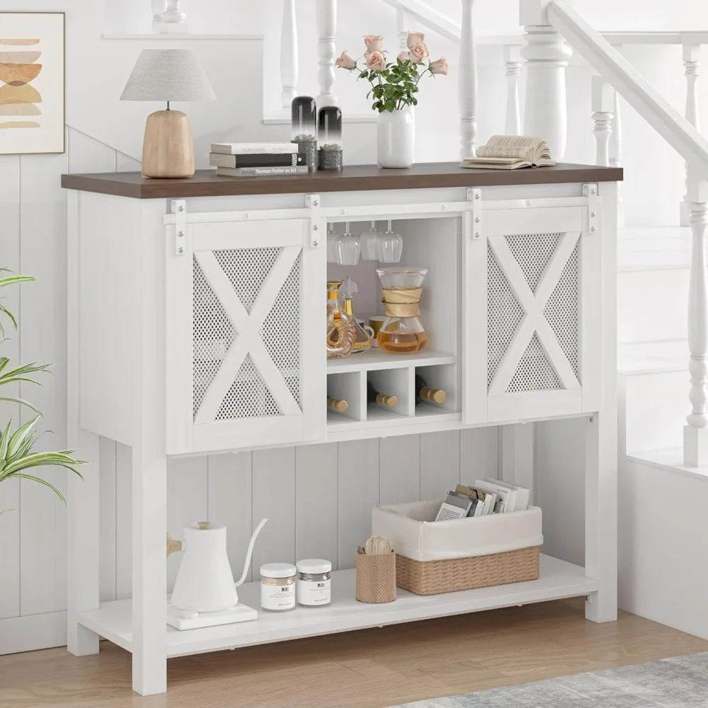 Farmhouse Sideboard Buffet Cabinet Coffee Bar with Storage and Wine Racks