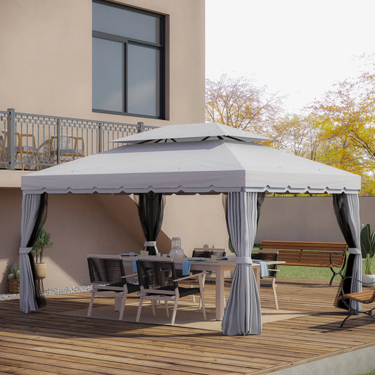 10x13 Patio Gazebo Aluminum Outdoor Canopy with Curtains and Netting