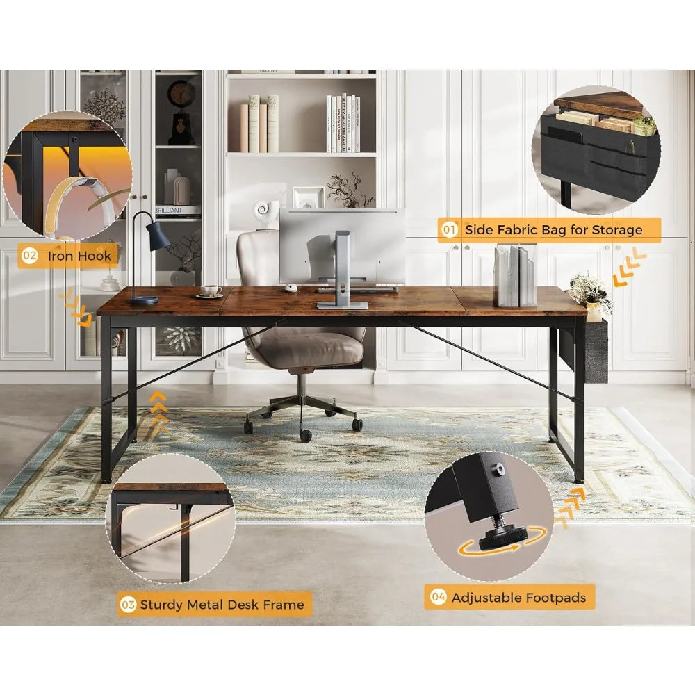 Large Modern 71 Inch Computer Desk Home Office Desk with Storage Hook