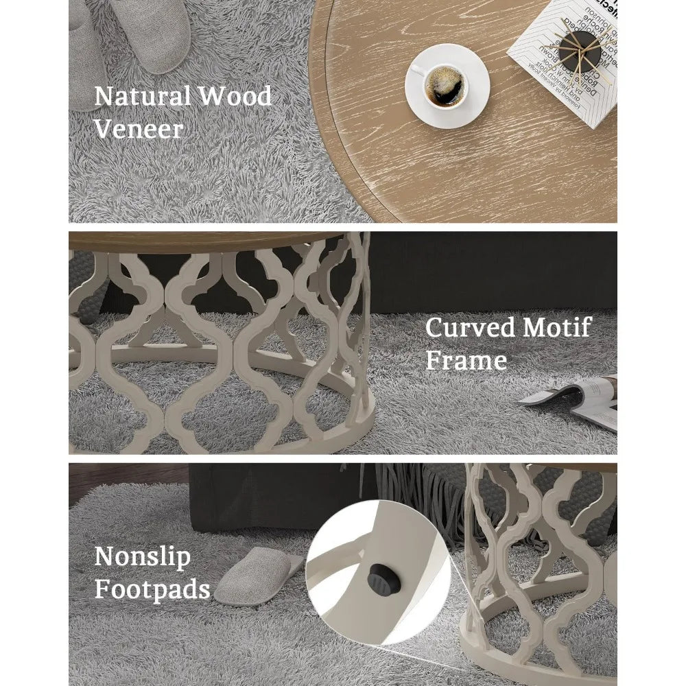 Farmhouse Round Coffee Table Vintage Storage French Country Style