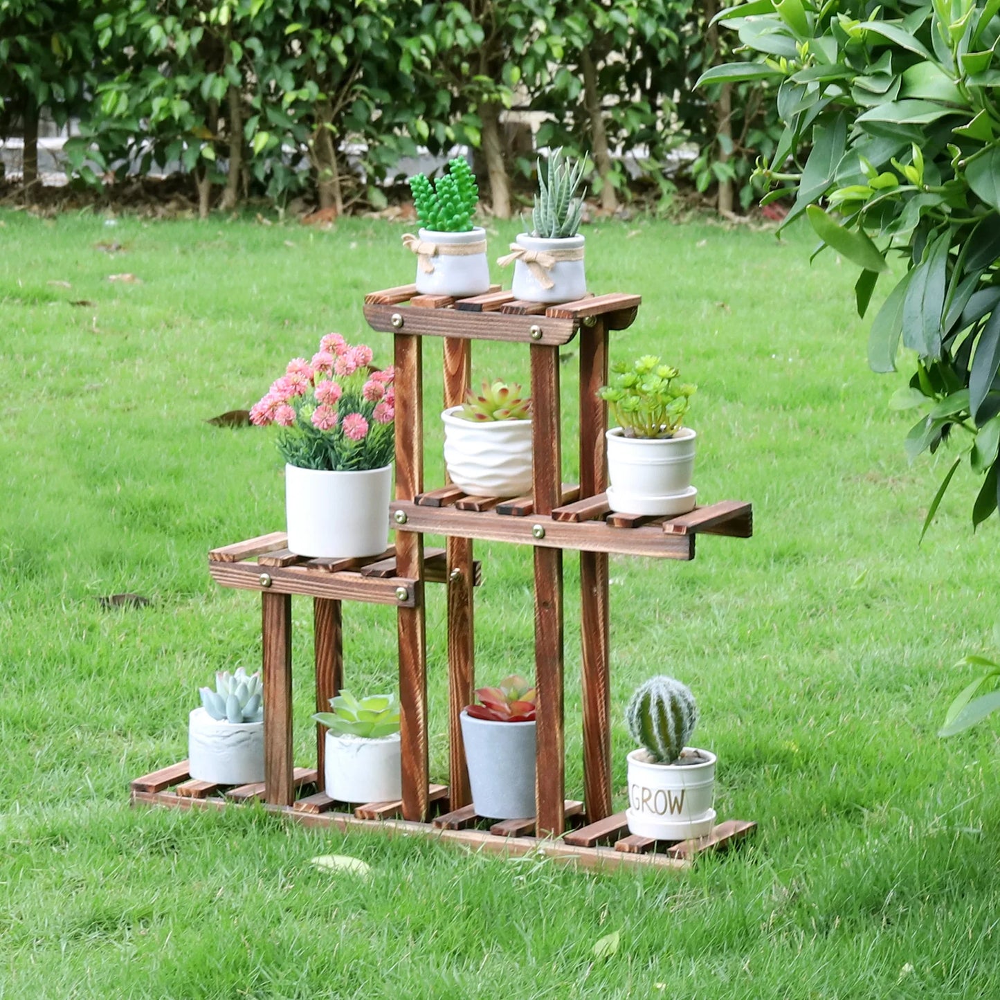 Carbonized Wood Multi Tier Plant Stand for Indoor Outdoor Succulents