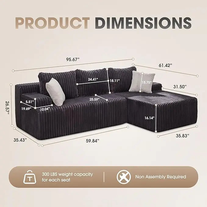 Ljustra Modular L-Shaped 3-Seat Sectional Sofa with Storage