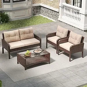 Ljustra 5 Piece Balcony Furniture Set Outdoor Lounge Chairs Ottoman Table
