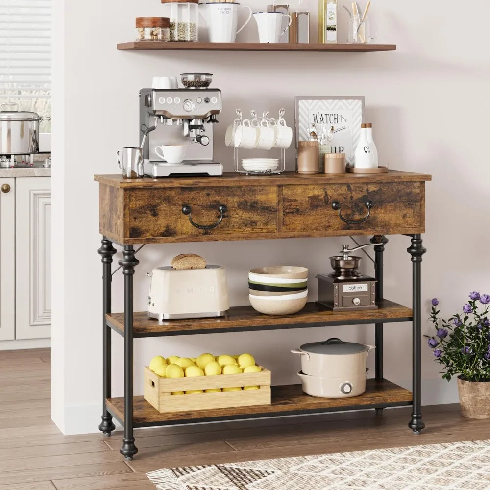 Console Table for Entryway Small Table with 2 Drawers and Storage Shelves