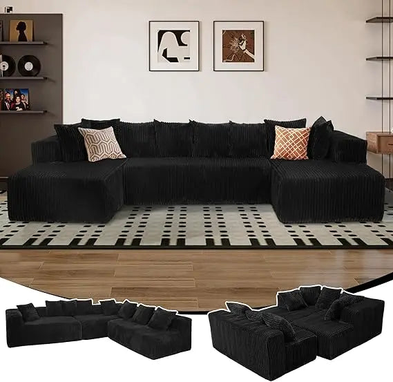 130 Inch Cloud Sectional Sofa Bed U Shaped Deep Seat Modular Couch