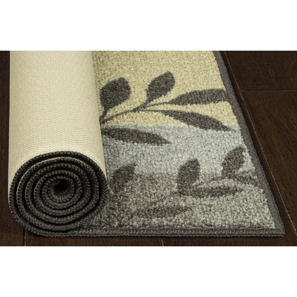 Leaf Block Gray Print Non-Slip Area Rug Stain Resistant Durable Modern
