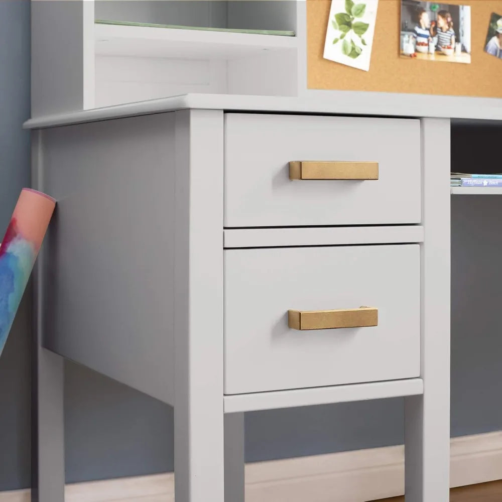 Kids Taiga Desk Chair Set with Hutch Storage Shelves Corkboard Drawers
