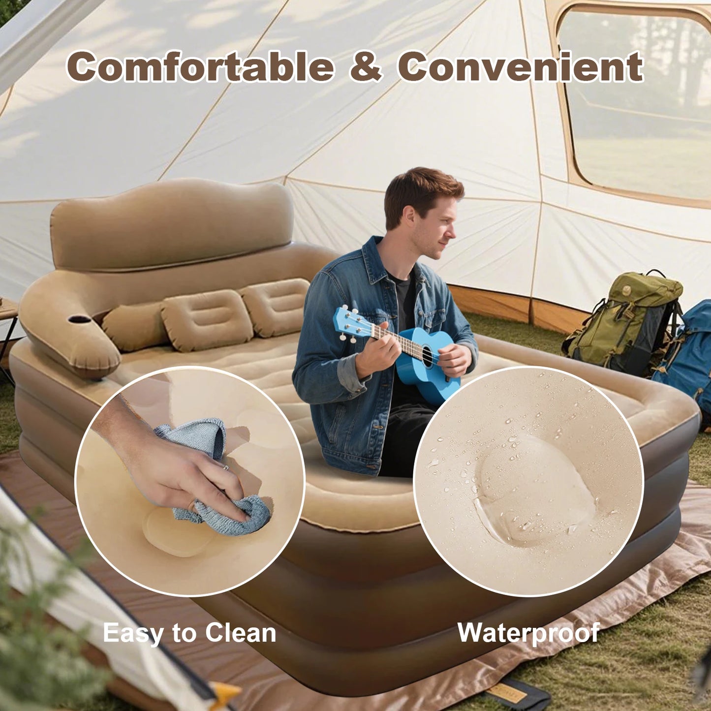 Ljustra Inflatable Queen Air Mattress with Built-in Pump for Camping