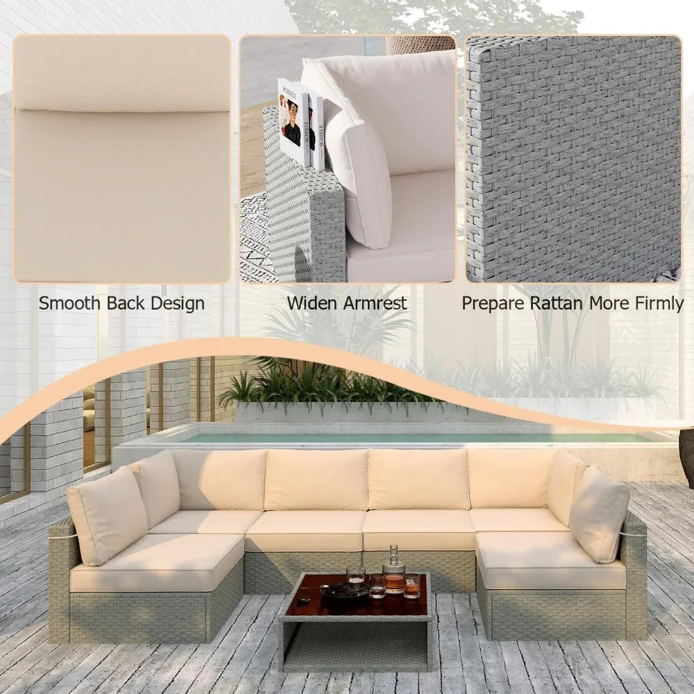 7-Piece Patio Furniture Set All-Weather Outdoor Sectional Sofa
