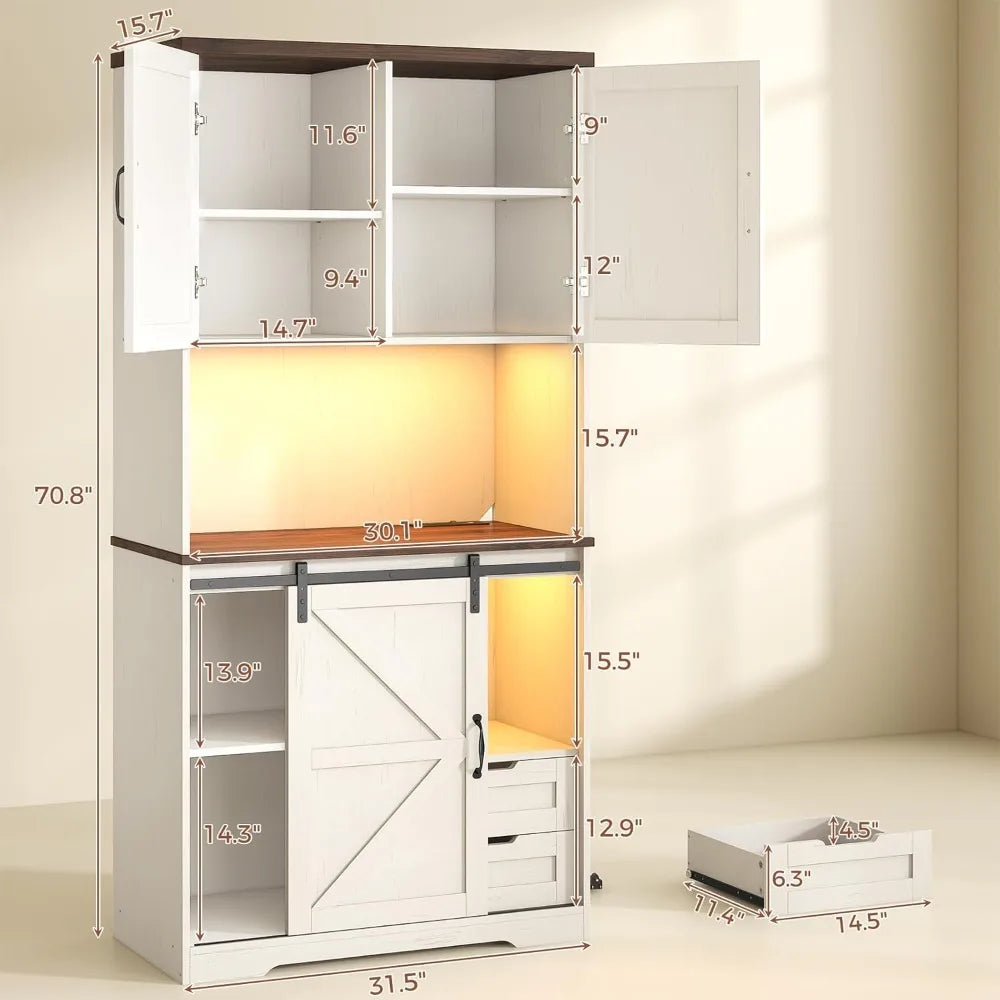 Farmhouse Kitchen Pantry Storage Cabinet Freestanding Hutch Drawers Shelves