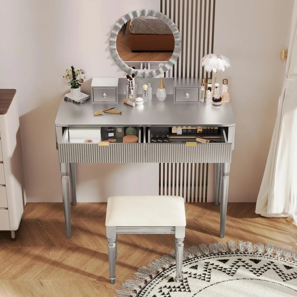 Modern Makeup Vanity Table with Mirror and 4 Storage Drawers