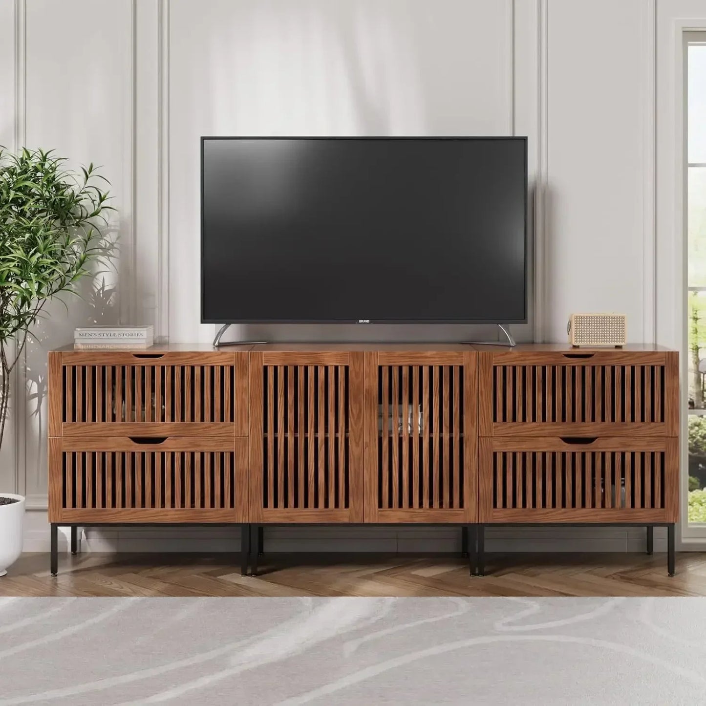 87" Farmhouse Buffet Cabinet with Metal Base Adjustable Shelf Sideboard