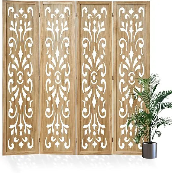 5.6Ft Folding Wood Room Divider 4 Panels Home Office Garden Screen