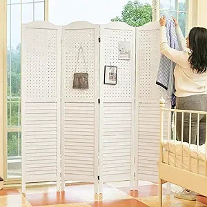 Room Divider Folding Pegboard Privacy Screen 4-Panel Display Stand