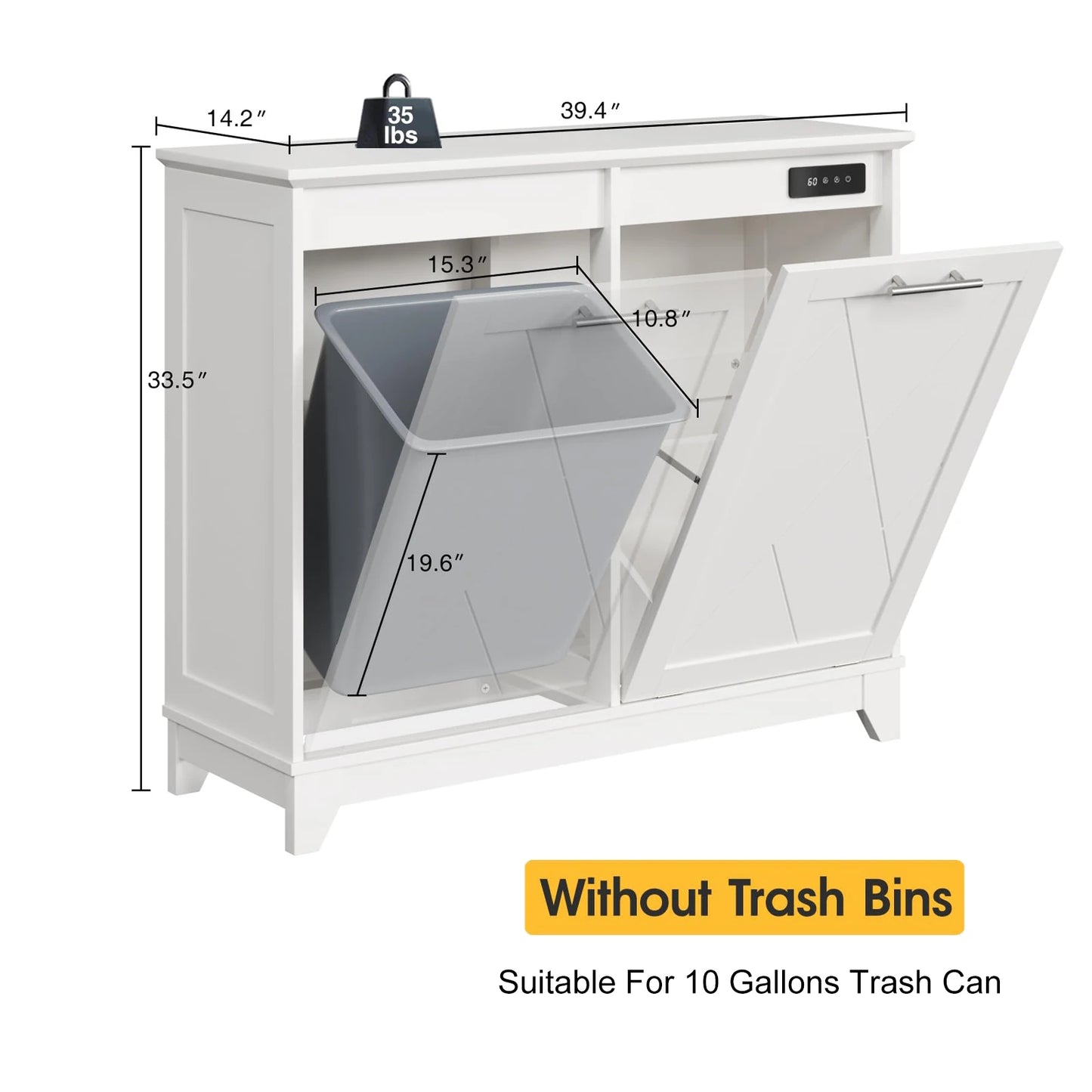 Tilt Out Trash Can Cabinet with Charging Station and Deodorizing Function