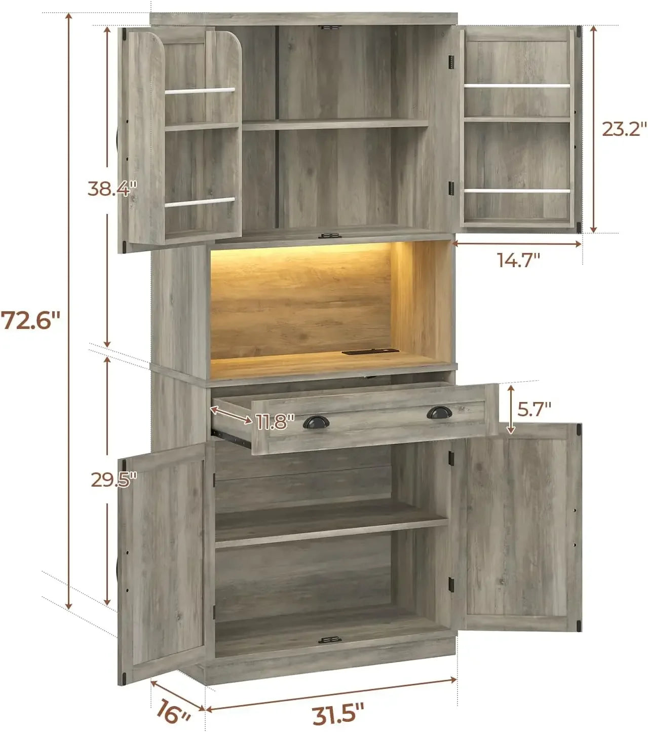 Farmhouse Kitchen Pantry Cabinet with Operation Table Adjustable Shelves