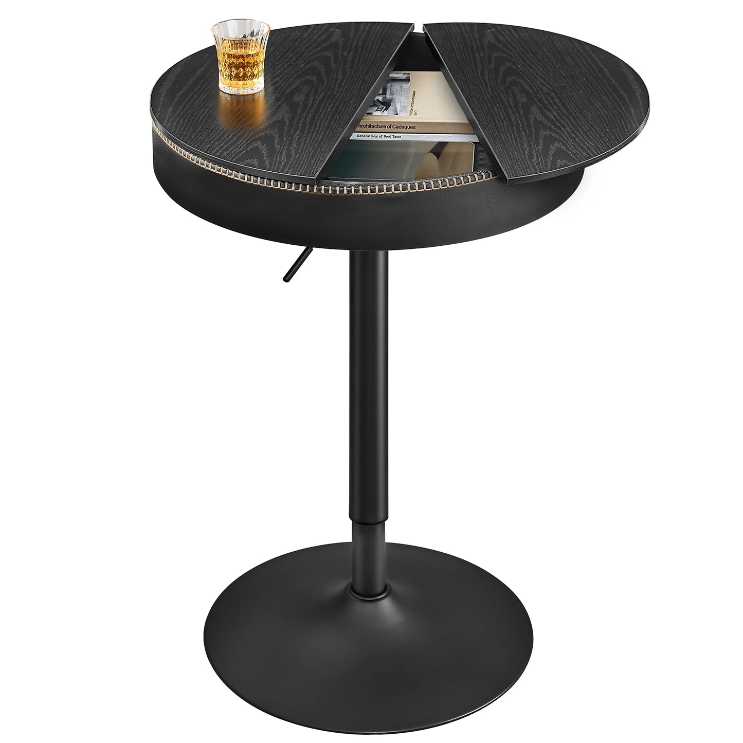 Height Adjustable Round Bar Table with Storage Modern Pub Table