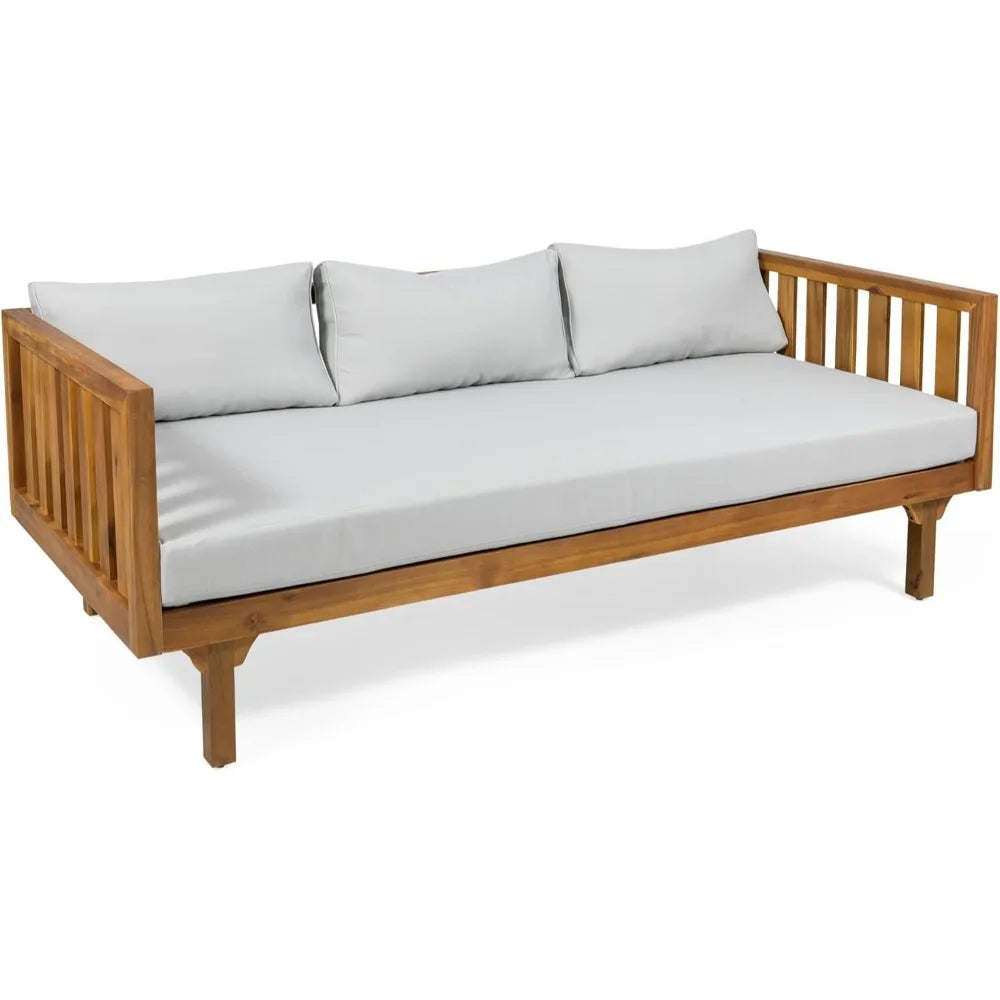 Outdoor 3 Seater Daybed Acacia Wood Patio Garden Couch with Cushions