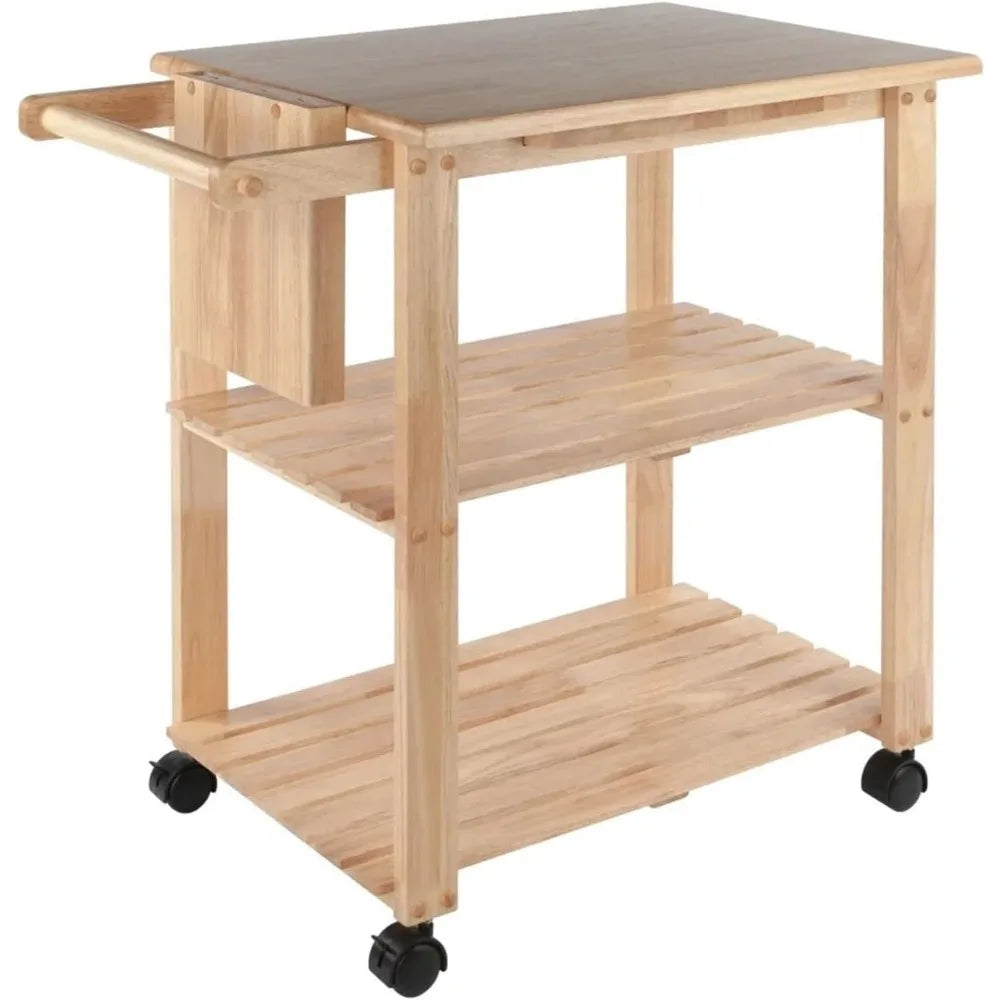 Kitchen Storage Cart Rolling Utility Trolley Natural Finish Island