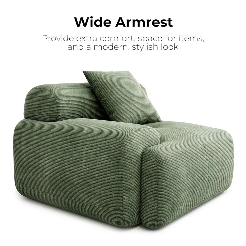 118" Modern L-Shaped Sectional Sofa Green Corduroy Upholstery