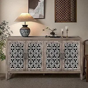 Vintage Sideboard Buffet Cabinet with 4 Doors for Dining Room Storage