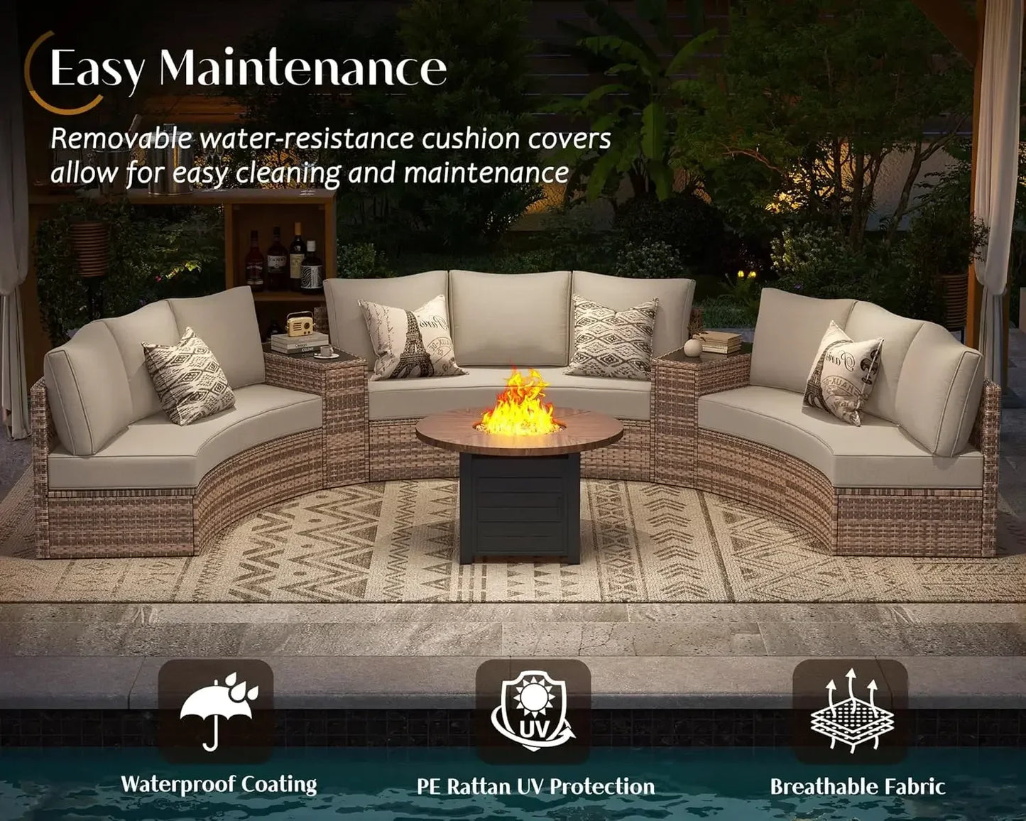 11 Piece Half-Moon Sectional Patio Conversation Set with Storage Table