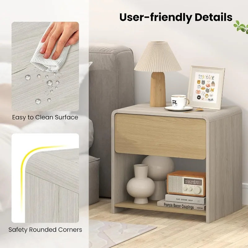 Ljustra Modern Nightstand Set of 2 Wooden Bedside Tables with Drawer