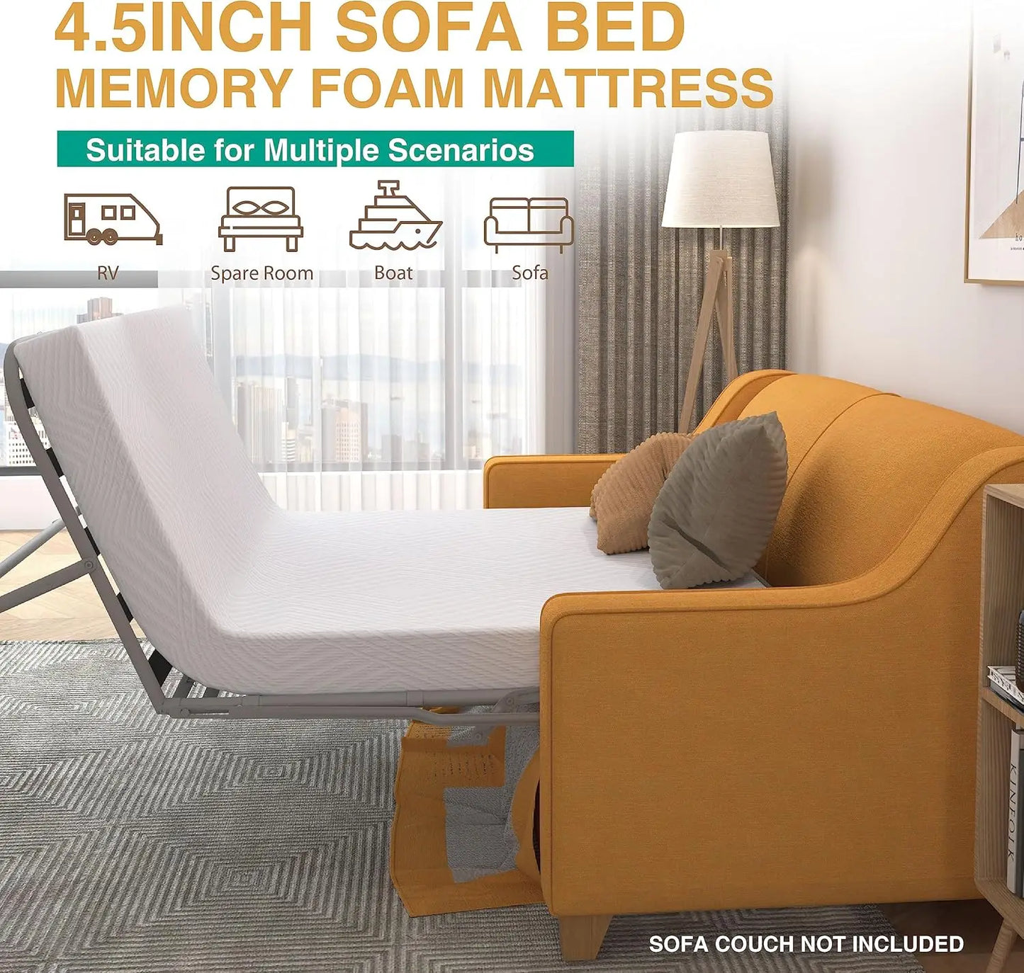 Ljustra 4.5 Inch Memory Foam Sofa Bed Mattress Replacement Full Size