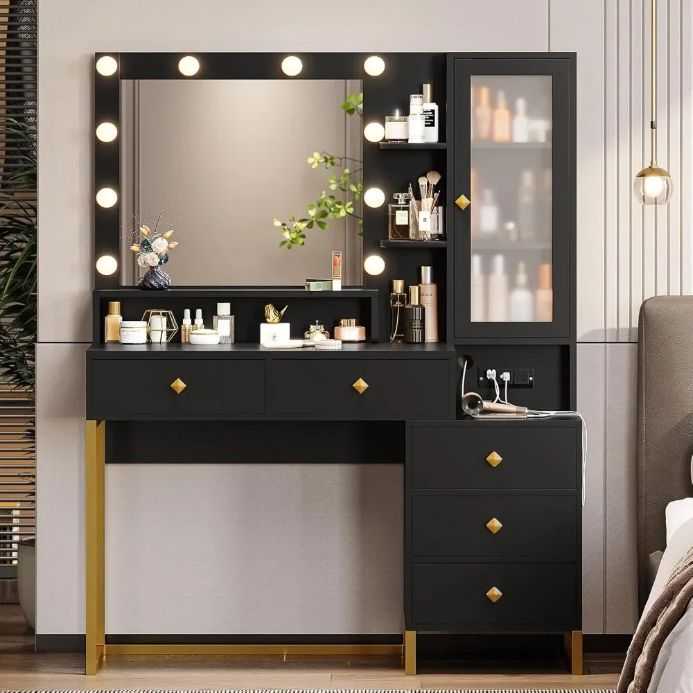 Ljustra Large Makeup Vanity with Lights Charging Station and Storage