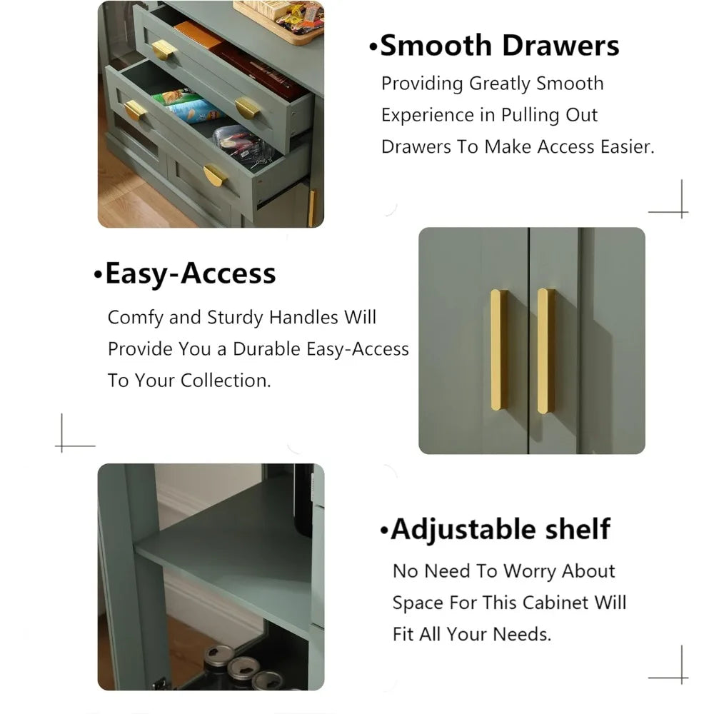 58.27 Buffet Cabinet with 2 Drawers Glass Doors Adjustable Shelves