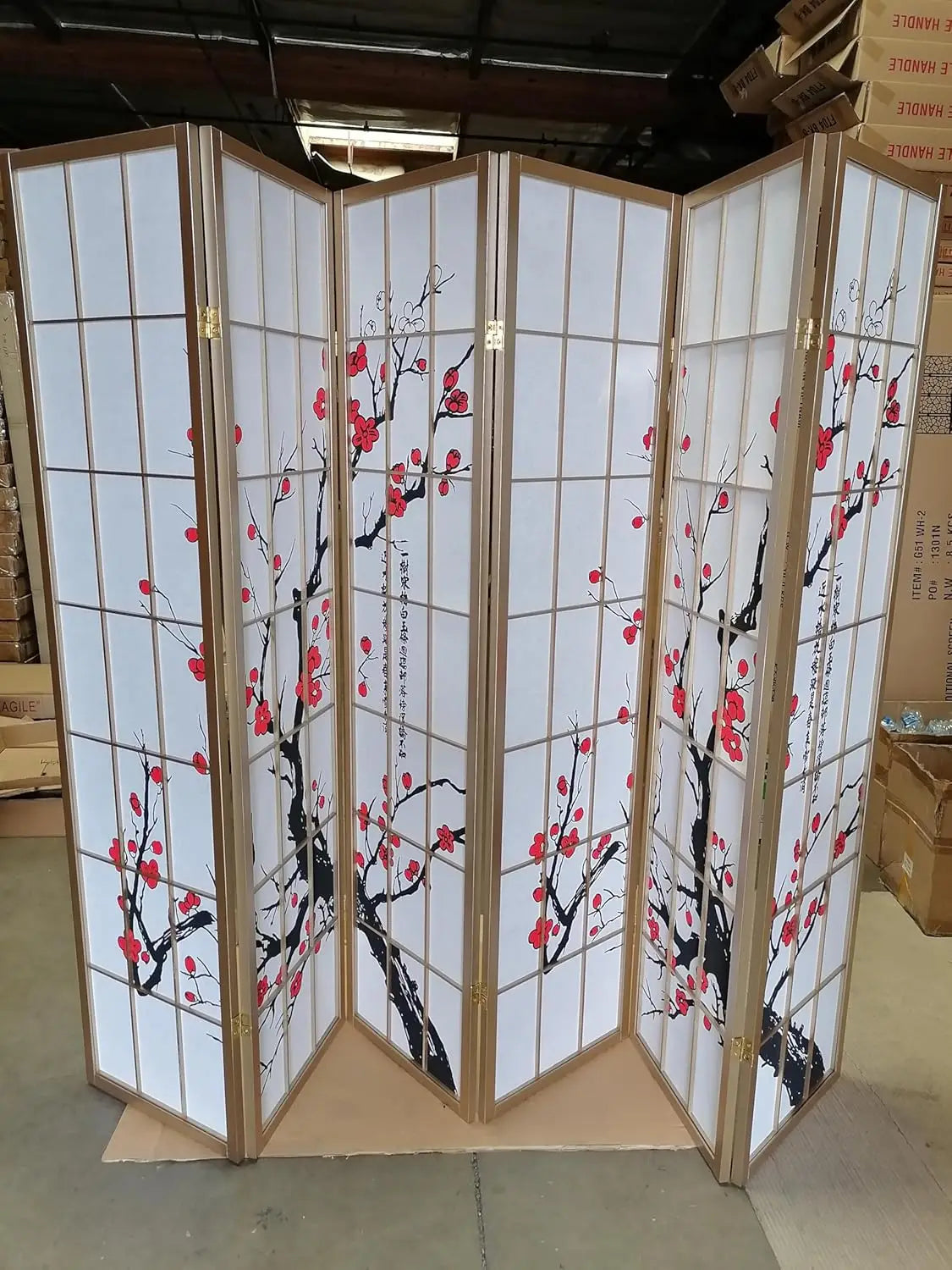 BlossomView Japanese Room Divider 6 Panels Floral Privacy Screen