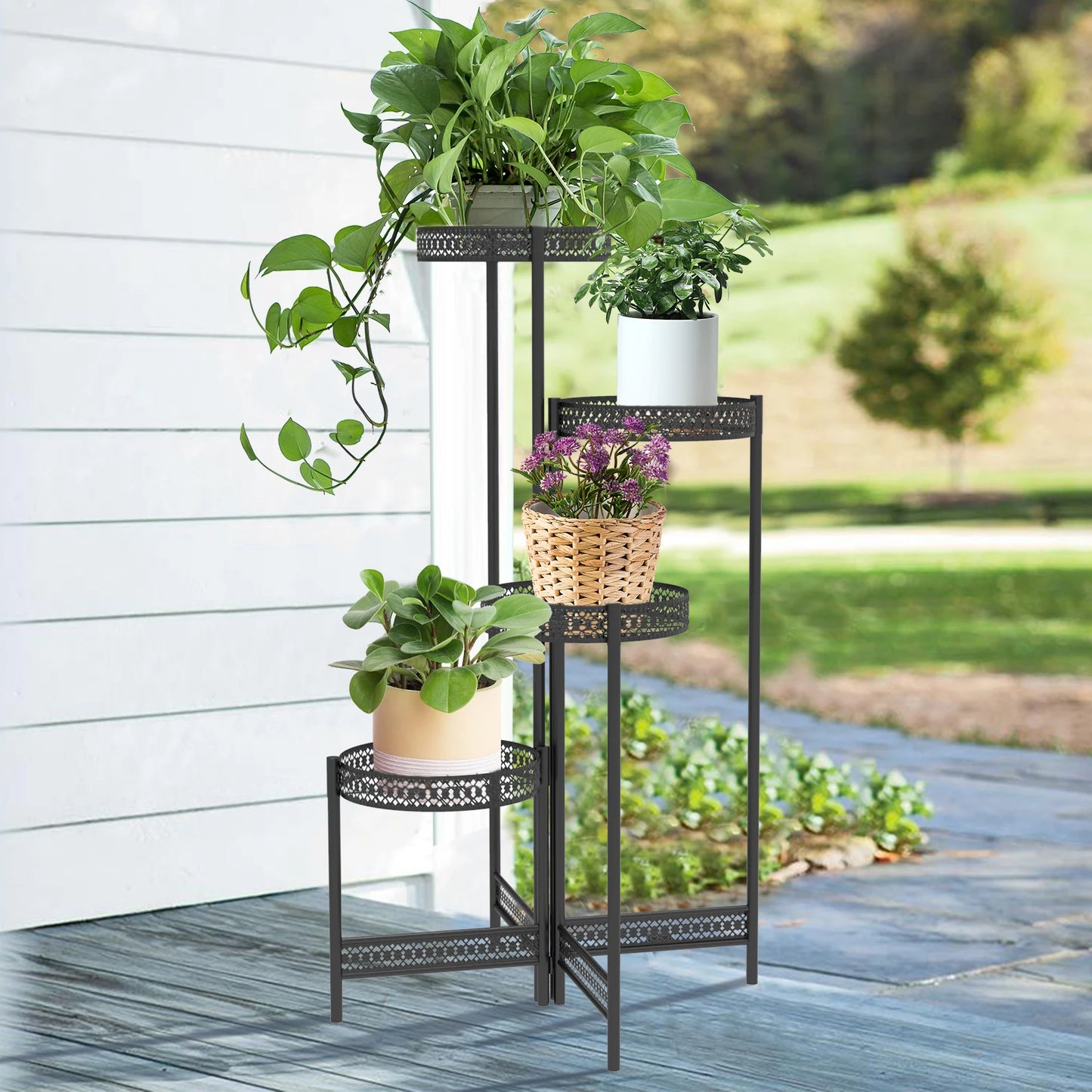3 Tier Metal Plant Stand Indoor Foldable Flower Pot Holder Display Rack