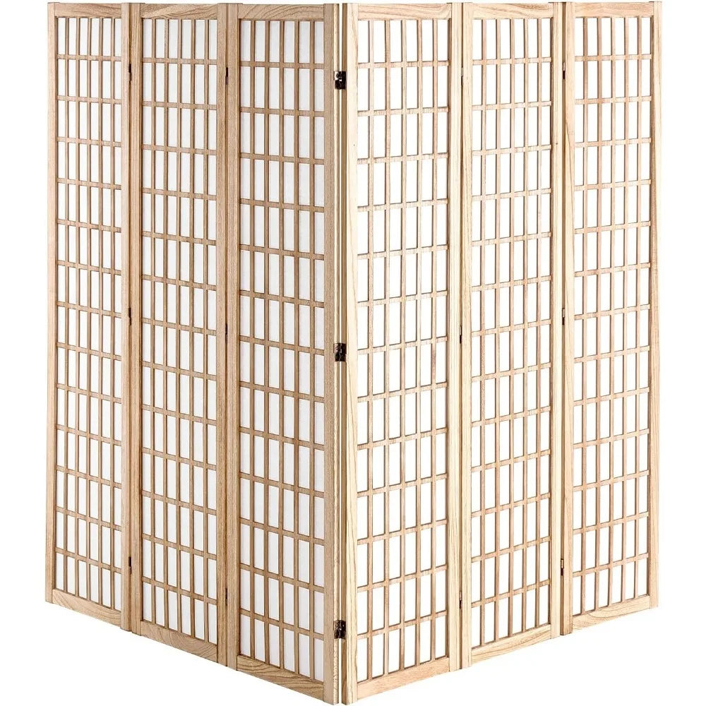 Japanese 6 Panel Wood Folding Room Divider Privacy Screen Indoor Decoration