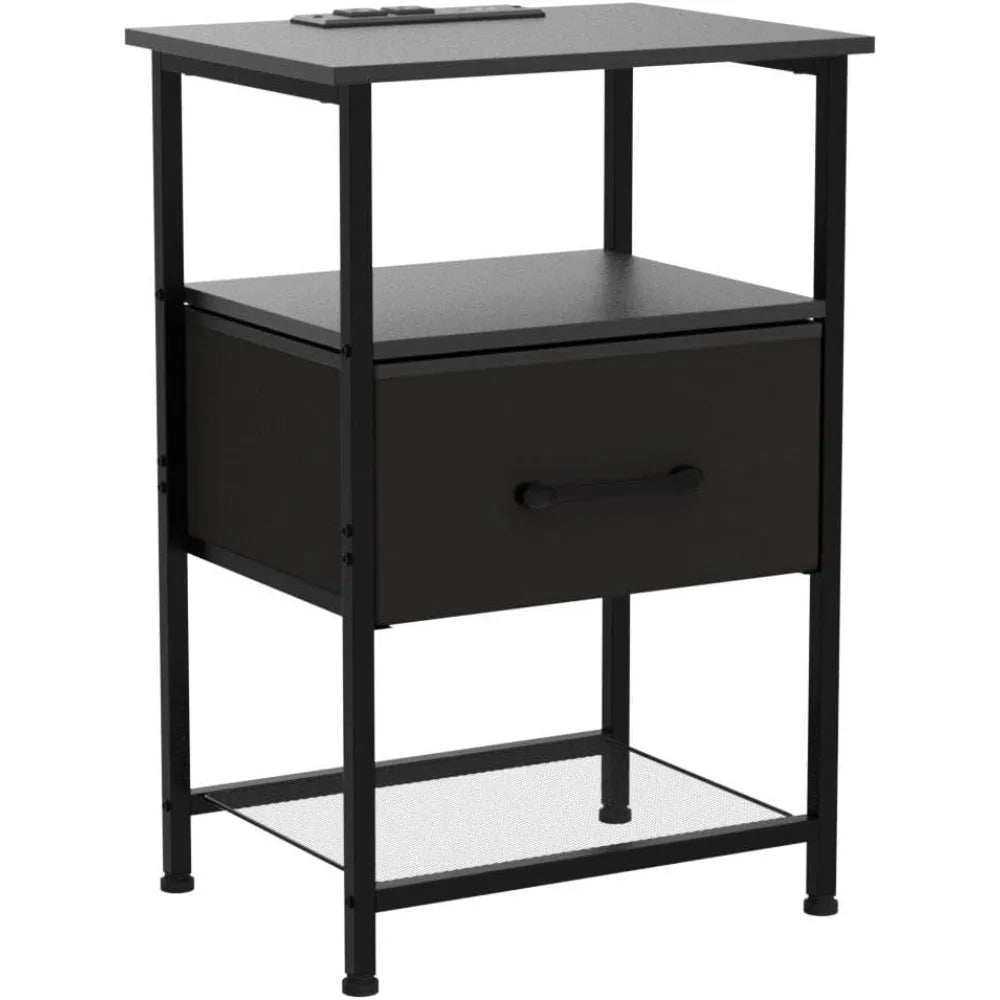 Nightstands Set of 2 with Charging Station LED Light Strip Drawer