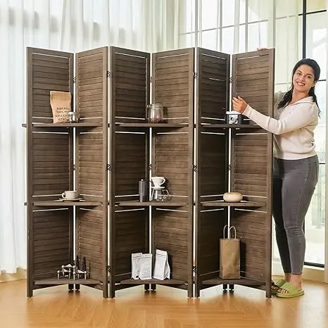 Partition Room Divider Folding Privacy Screen with Display Shelves