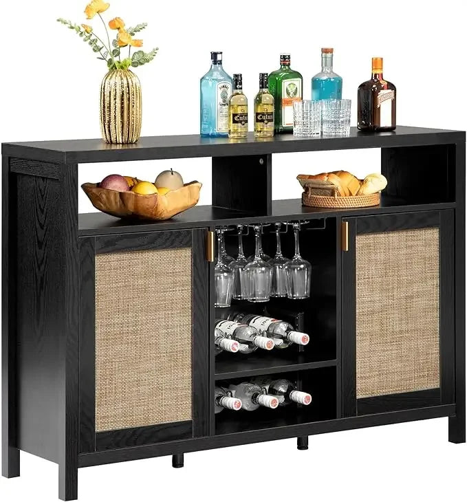 Rattan Coffee Bar Cabinet Modern Liquor Cabinet Buffet Storage 51 Inch