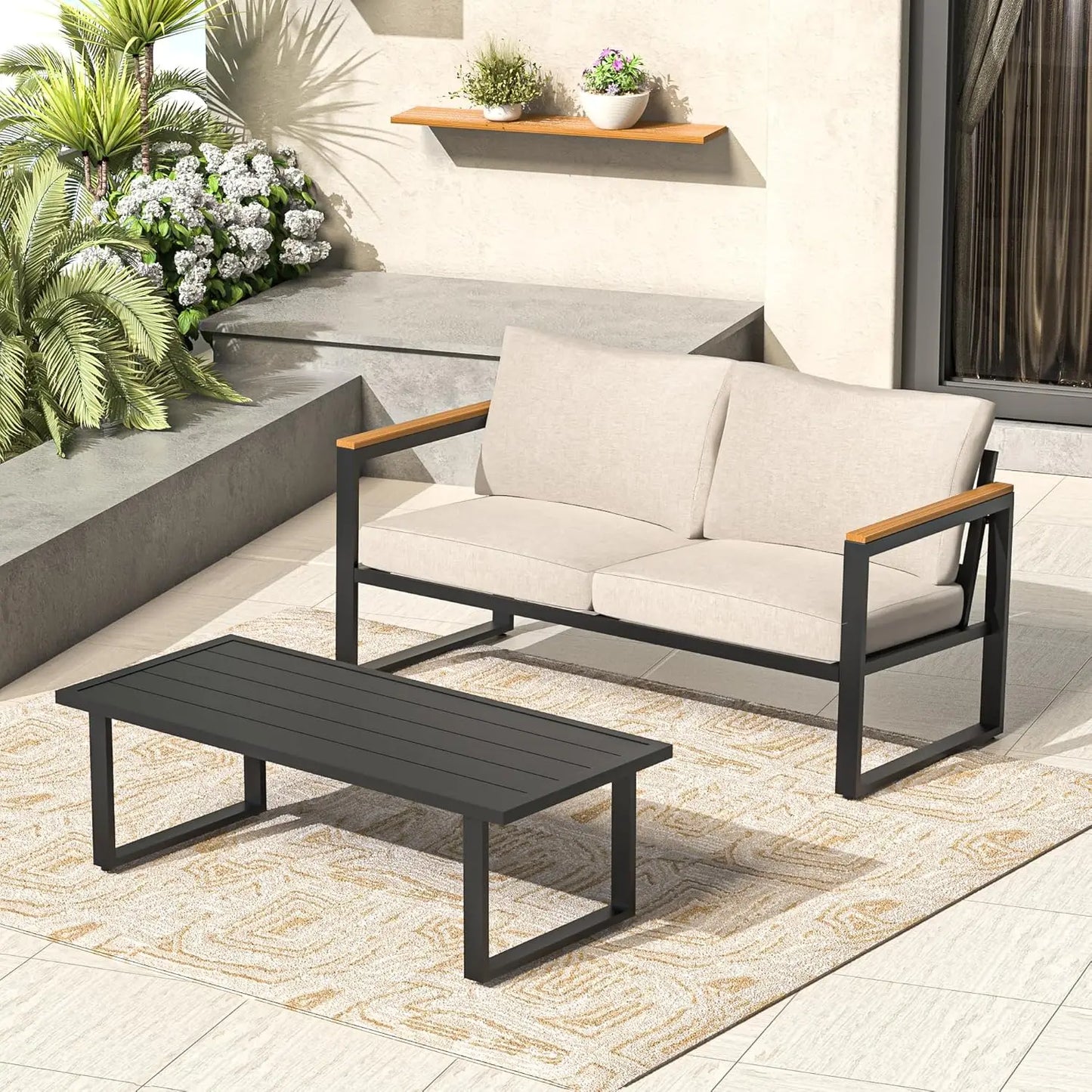 Outdoor Furniture Set Patio Loveseat Coffee Table Conversation Chair