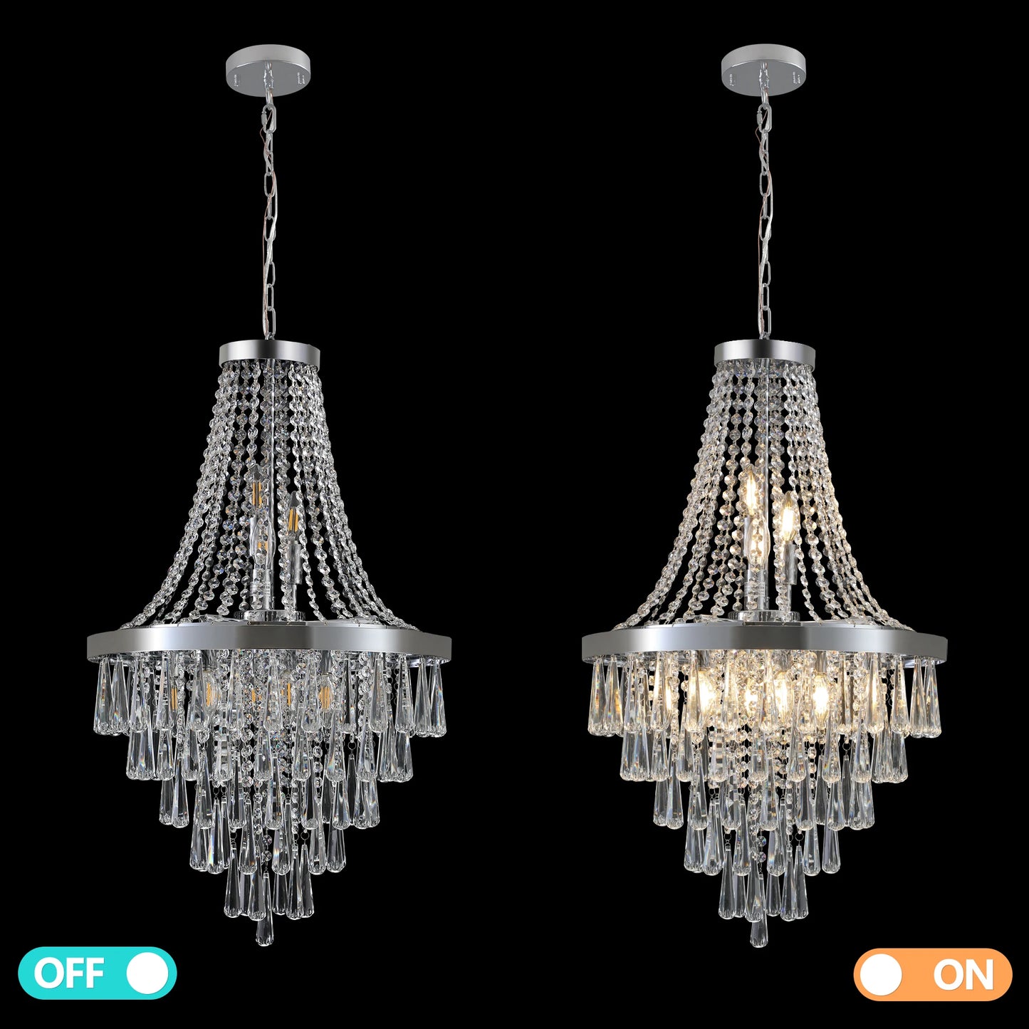 19.7-inch Crystal Chandelier Adjustable Height Modern Ceiling Light Fixture